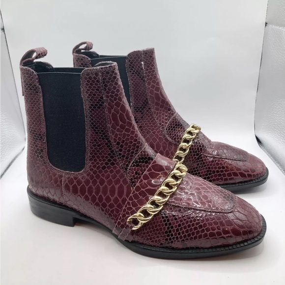 ASOS Boots Red Snake Bootie Gold Chain Ava Leather Women’s Size 5 Animal Print - Picture 2 of 11